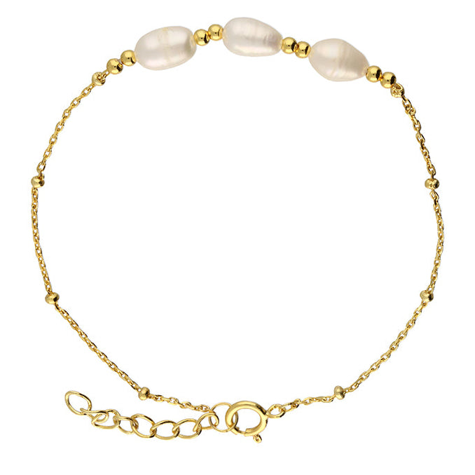 Sterling Silver 14 Gold-Plated Freshwater Pearl Trio Bracelet