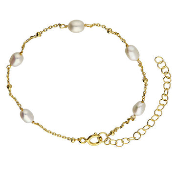 Sterling Silver 14 Gold-Plated Freshwater Pearl And Bead Bracelet