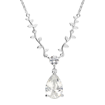 Sterling Silver Cubic zirconia teardrop leaf Necklace