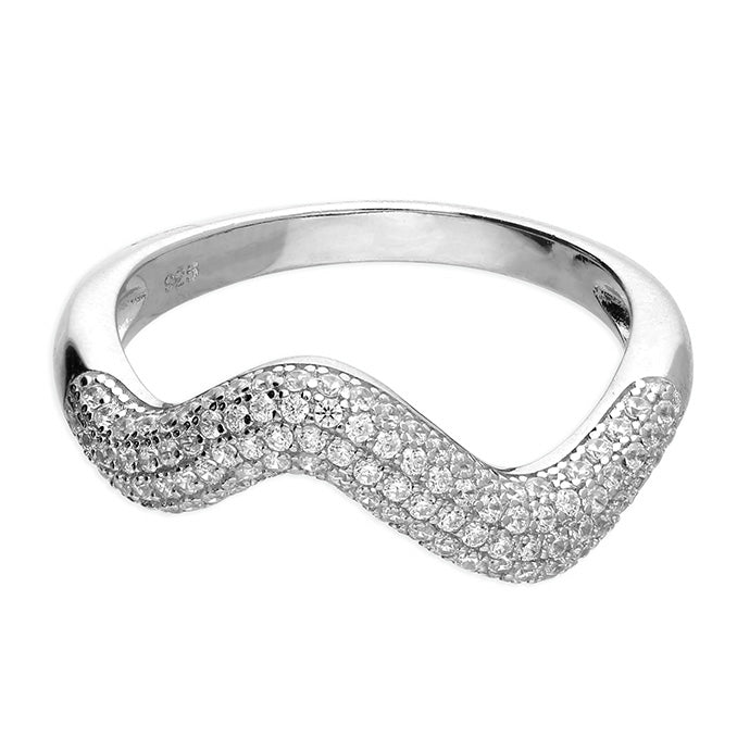 Sterling Silver Cubic Zirconia Pave Wave Ring