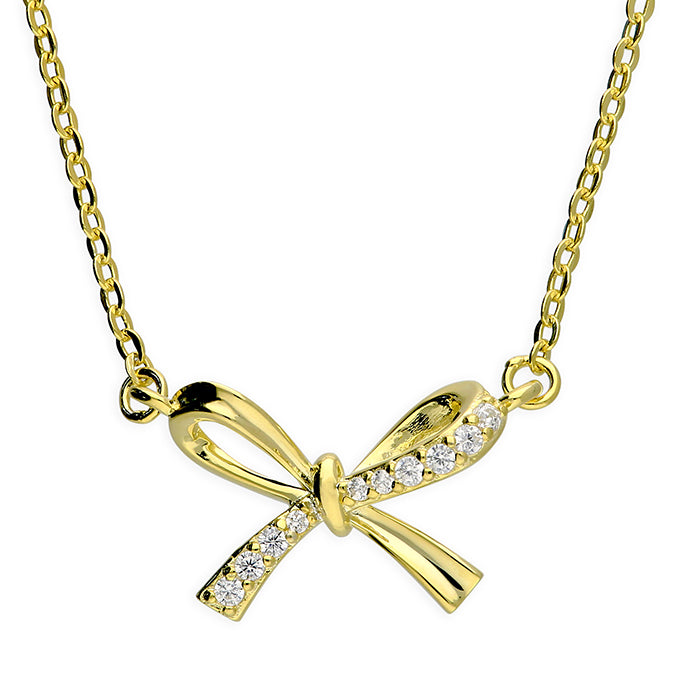 Sterling Silver 18ct Gold Plated Bow Necklace