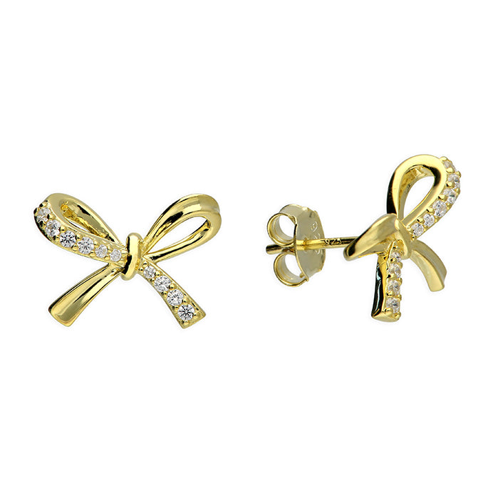 Sterling Silver 18ct Gold Plated Bow Stud Earrings