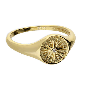 Sterling Silver 14ct Gold Plated Compass Ring