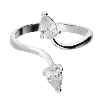 Sterling Silver Split shank cubic zirconia pear Ring