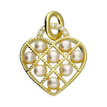 Sterling Silver 18ct Gold Plated Pearl Lattice Heart Pendant
