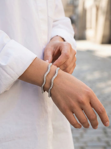 Silver Crystal Wave Bangle