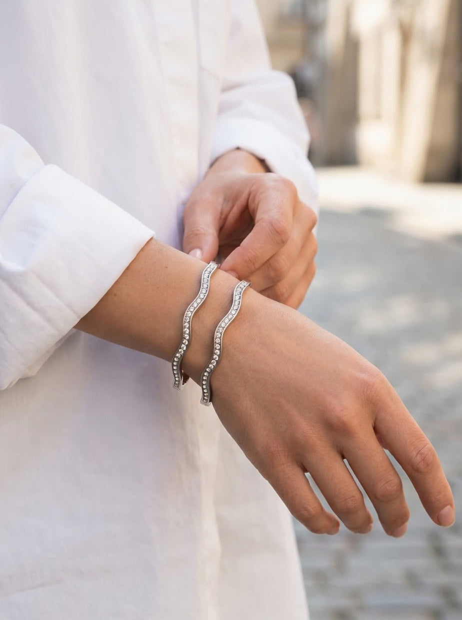 Silver Crystal Wave Bangle