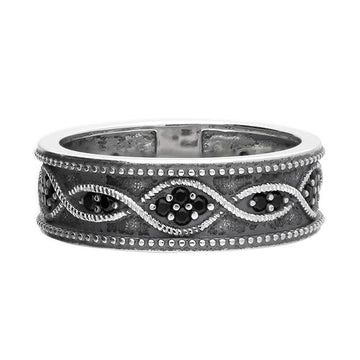 Men's Sterling Silver Black Cubic Zirconia Wave Ring