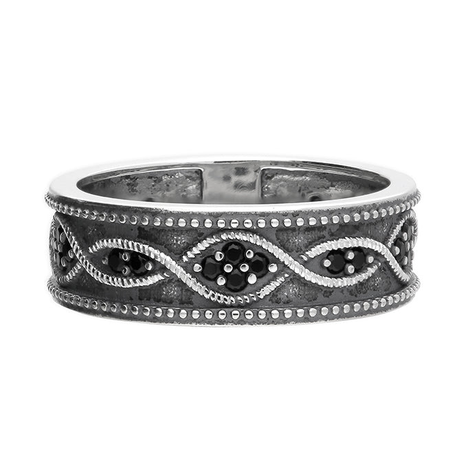 Men's Sterling Silver Black Cubic Zirconia Wave Ring