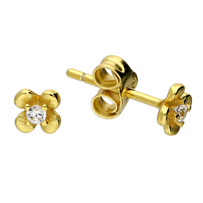 Sterling Silver Gold Plated Flower Stud Earrings