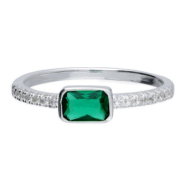 Sterling Silver Green Glass Ring