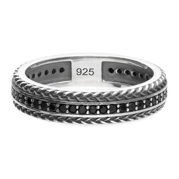 Sterling Silver Men's Black Cubic Zirconia Ring