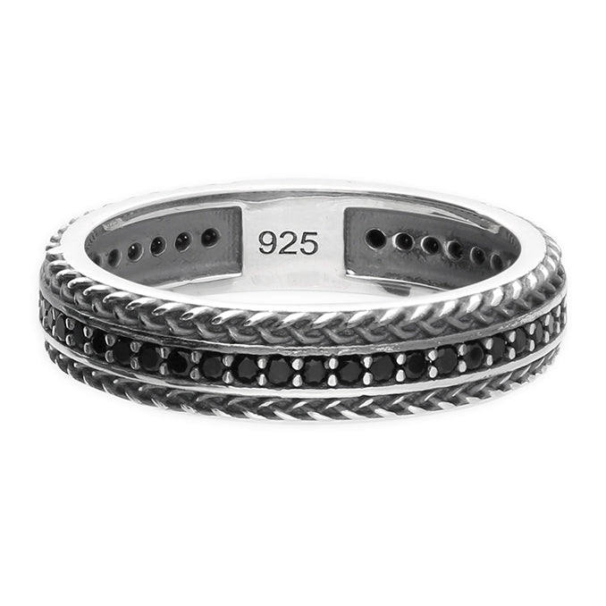 Sterling Silver Men's Black Cubic Zirconia Ring