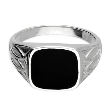 Sterling Silver Men's Black Enamel Signet Ring