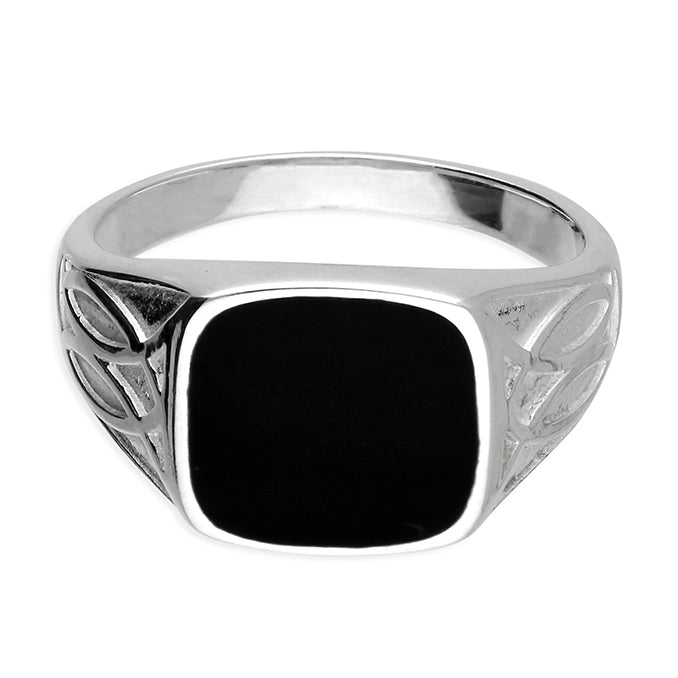 Sterling Silver Men's Black Enamel Signet Ring