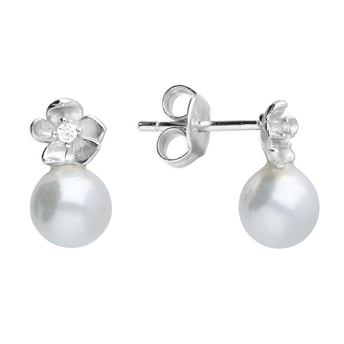Sterling Silver Pearl Flower Studs