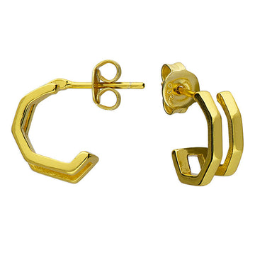 Sterling Silver Yellow Gold Plated Pentagon Earrings