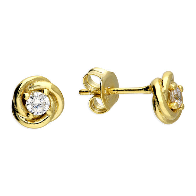 Sterling Silver Yellow Gold Plated Rose Stud Earrings